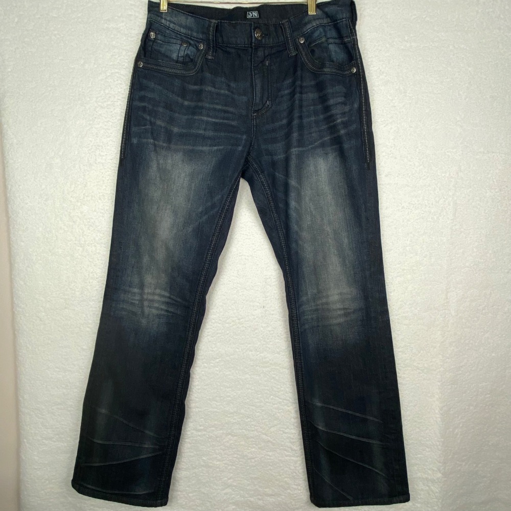 Affliction Ace Mens Dark Wash Straight Leg‎ Embroidered Flap Pocket Jeans 36x32